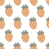Fototapeta  - Seamless pattern with cartoon strawberries. colorful vector. hand drawing, flat style. design for fabric, print, textile, wrapper