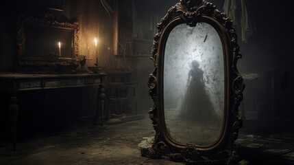 Poster - A ghostly presence in an antique, haunted mirror