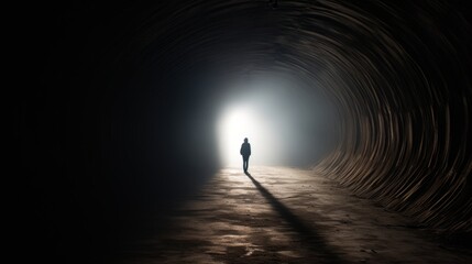 Wall Mural - a person stepping out of a dark tunnel into the light