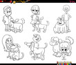 cartoon children and dogs characters set coloring page