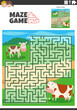 maze game with cartoon cow and calf farm animals