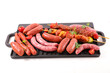barbecue grill with meats- beef skewer, sausage