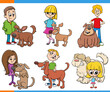 cartoon children and teens and their dogs characters set
