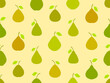 Green pears seamless pattern. Ripe pears with one leaf. Fruit background with pears for wallpaper, wrapping paper, banners and posters. Vector illustration
