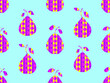 Seamless pattern with pears. Silhouette of pears with a geometric pattern on a blue background. Design for banners, posters and wrapping paper. Vector illustration