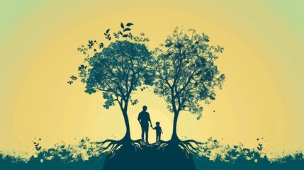 Sticker - A father and child as two trees growing together