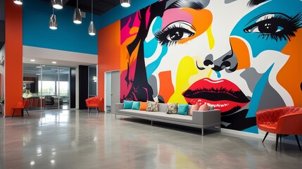 Wall Mural - colorful pop art mural in a contemporary art gallery