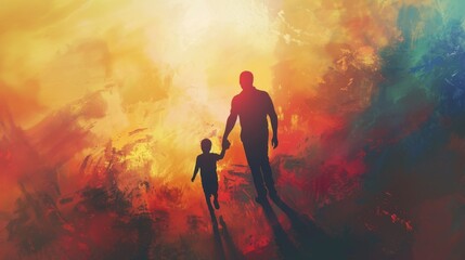 Wall Mural - A father's guiding hand leading his child towards a bright and promising future