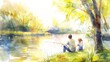 © Cloudyew - A father and daughter enjoying a peaceful afternoon of fishing by the river