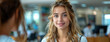 © Sudarshana - wide closeup photo of cute woman with looking at camera with pretty smile and copy space