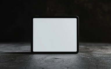 Black tablet with a blank white screen.