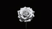 A Single Black And White Rose On The Black Background