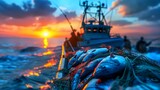 Fototapeta  - Marine fishing regulations set guidelines for sustainable management of aquatic resources. Concept Marine Fishing Regulations, Sustainable Management, Aquatic Resources, Guidelines