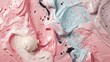Ice cream on a background of pink and blue paint. close-up