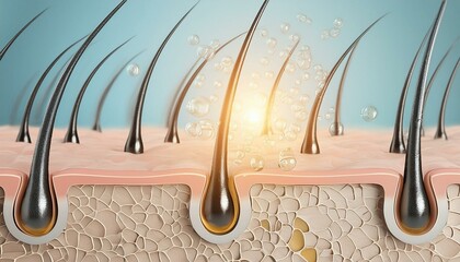 Hair Follicle - Macro or Illustration of Hair - Hair Care with Minerals or Vitamin - Supportive Image for Shampoo and Conditioners - Treatment against Scalp Irritation, Baldness and Hair Loss