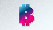 Bitcoin blue pink gradient sign. Triangle vector pattern. Blockchain technology, crypto currency symbol. Virtual money icon for business, finance, digital global trade, payment, worldwide, exchange
