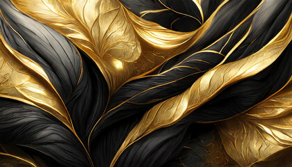 Black and gold, luxury background, black silk texture with gold, illustration.	