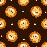 Fototapeta Pokój dzieciecy - Cute lion faces and a crown. Vector Pattern on dark background for printing on children's products. Vector illustration