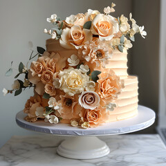 Wall Mural - Hybrid tea rose petals decorate an orangeflavored cake on a stand