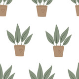 Fototapeta  - Seamless pattern with cartoon plants. Colorful vector, flat style. Hand drawing, design for fabric, textile, print, wrapper