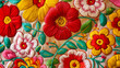 Vibrant Embroidered Flowers on Textile Background - Traditional Craftsmanship Detail
