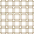 Paw print seamless pattern. Repeating cute plaid tartan pastel color. Check design for prints. Repeated scottish madras fabric. Neutral wool lattice. Repeat abstract ekose woven. Vector illustration