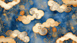 Elegant Oriental Clouds Pattern on a Blue Textured Background