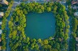 Aerial View of Central Park Reservoir by Drone: Scenic Water Lake in Iconic Central Park