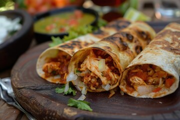 Mouth-Watering Mexican Lunch: Flautas de Pollo, Chicken Tacos, Homemade Salsa and Traditional