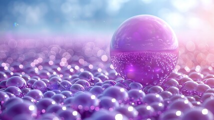 Wall Mural -   A field of purple and white balls with a blue sky, and a bunch of balls sitting in the center