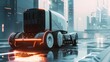 © Zikie_ - Futuristic future delivery truck, cyberpunk style.