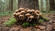 A cluster of mushrooms growing at the base of an a upscaled 4