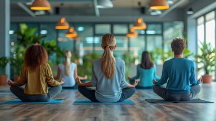 Group of Women Sitting on Yoga Mat by Window