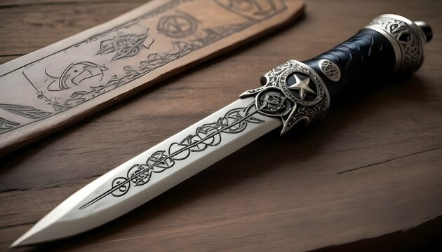 A ceremonial athame engraved with pagan symbols u upscaled 2