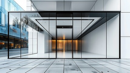 Poster - Storefront made of glass and black aluminum Inside a white, empty room on the side of the road for an example. Generative AI.