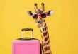© PasAI Photography - A quirky giraffe donning sunglasses and holding a pink suitcase, humorously embodying a traveler ready for a summer vacation adventure