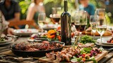 Fototapeta Paryż - a table in nature, barbecue, wine glasses