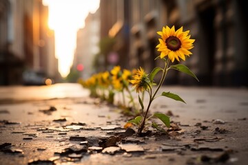 Sticker - Sunflower blooming in urban environment