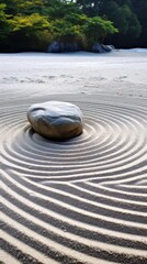 Canvas Print - Serene zen garden with rippled sand and stone