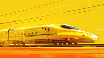 High-Speed Train in Dynamic Motion on Vibrant Yellow Background