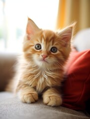 Poster - Adorable fluffy kitten looking at camera