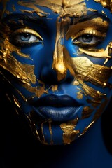 Wall Mural - abstract golden and blue face art