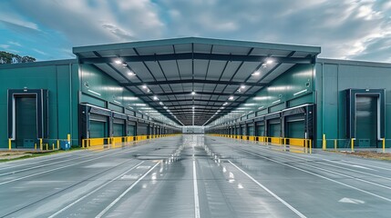 Poster - Modern warehouse, metal roof. Generative AI.