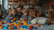 © AS Photo Family - Loving Father and Children Playing with Colorful Building Blocks at Home