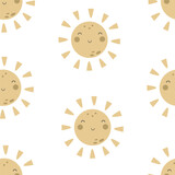 Fototapeta  - seamless pattern with cartoon sun. Colorful vector flat style for kids. Space. hand drawing. baby design for fabric, print, wrapper, textile