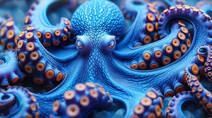 The blue octopus in vintage style modern art was isolated on a white background.