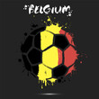 Abstract soccer ball with Belgium national flag colors. Flag of Belgium in the form of a soccer ball made on an isolated background. Football championship banner. Vector illustration