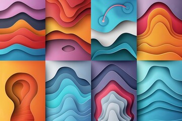 Wall Mural - A4 abstract color 3d paper art illustration set. Contrast colors. Vector design layout for banners presentations, flyers, posters and invitations.