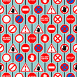 Set of road prohibition signs pattern seamless. Red sign of danger and attention background. Passage is closed texture
