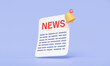 News update icon notification bell on purple background. Events newsletter content communication information online digital. 3d rendering illustration elements